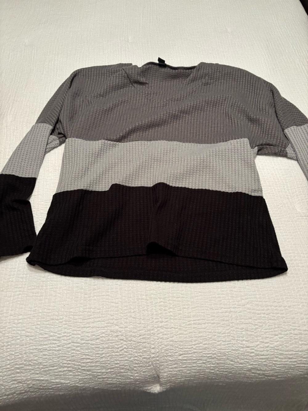 SHEIN Colorblock Waffle Knit Top - Gray, Light Gray & Black